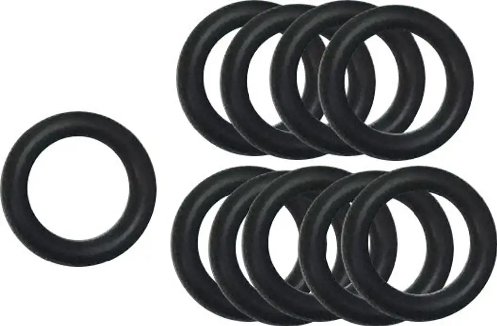 Schwarze O-Ringe in verschiedenen Größen, gruppiert auf hellem Hintergrund. Die Ringe weisen einen gleichmäßigen Querschnitt auf und stammen von der Marke Bosch.